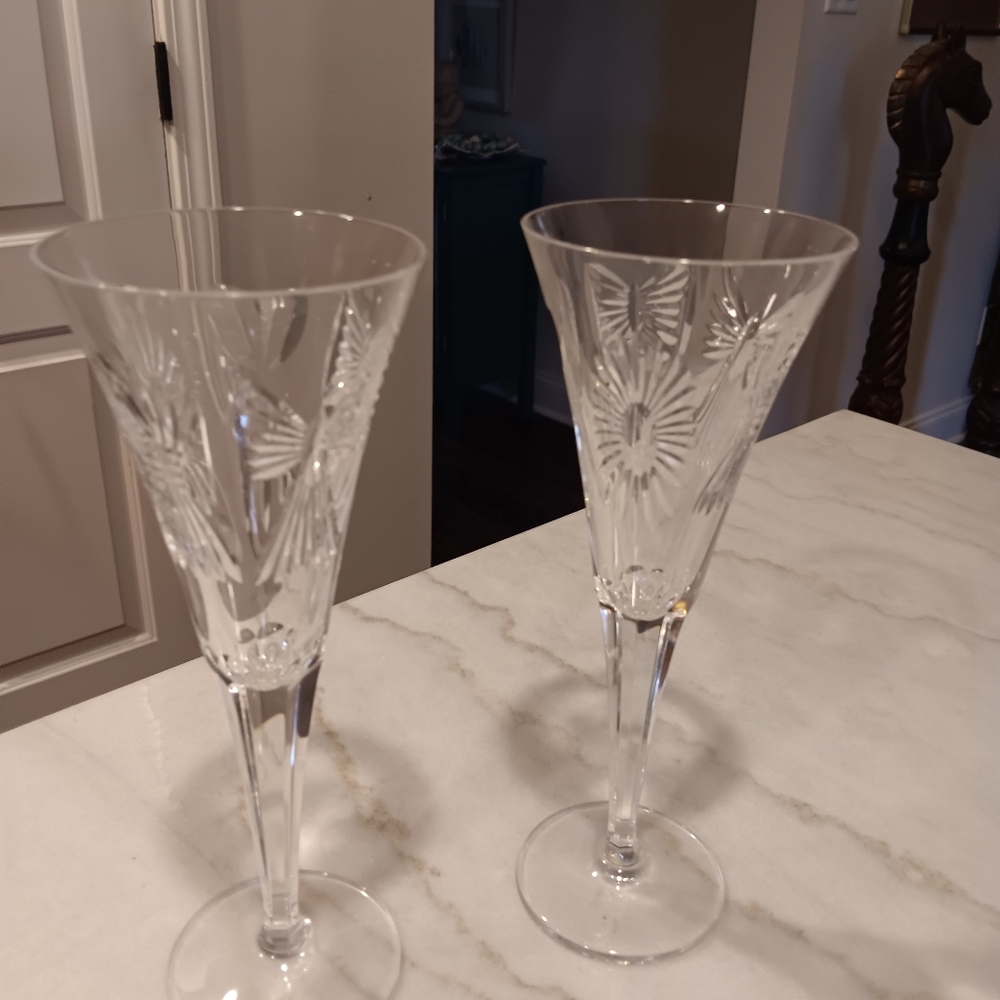 Waterford Millennium Happiness Champagne Flutes Elegant Crystal